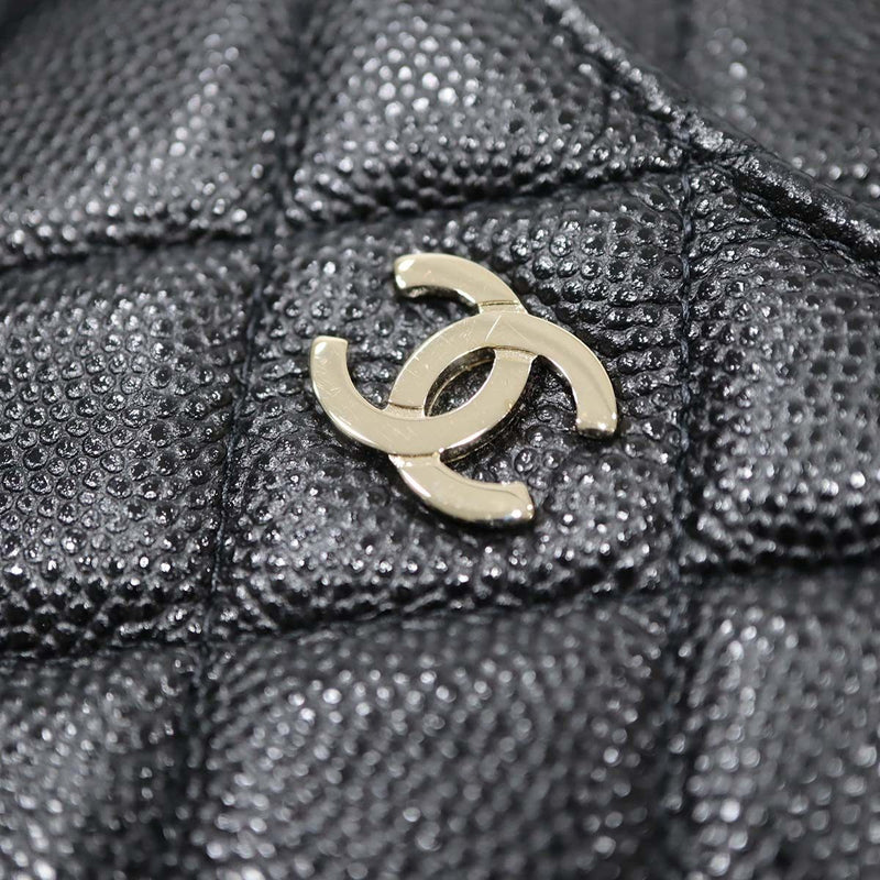 CHANEL シャネル フラグメントケース キャビアスキン マトラッセ クラシックポーチ ブラック×ゴールド 31番代 ギャラあり M3734