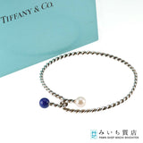 TIFFANY＆Co. ティファニー バングル ツイスト フック ラピス フェイクパール シルバー 925 約7.6g アクセサリー 箱袋 H20051