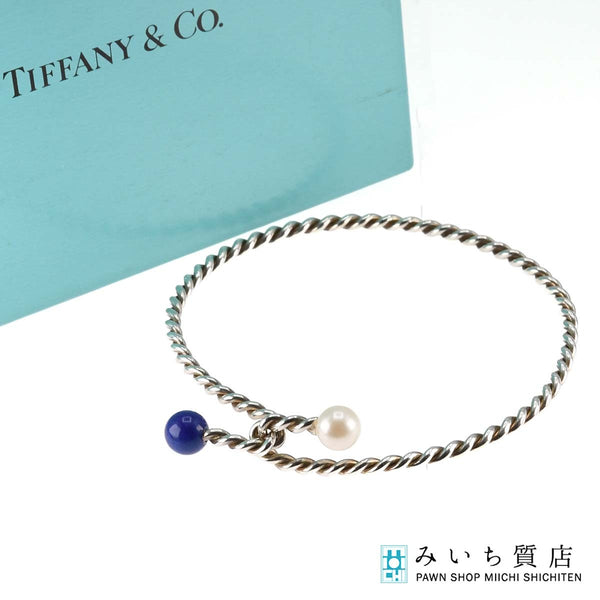 TIFFANY＆Co. ティファニー バングル ツイスト フック ラピス フェイクパール シルバー 925 約7.6g アクセサリー 箱袋 H20051