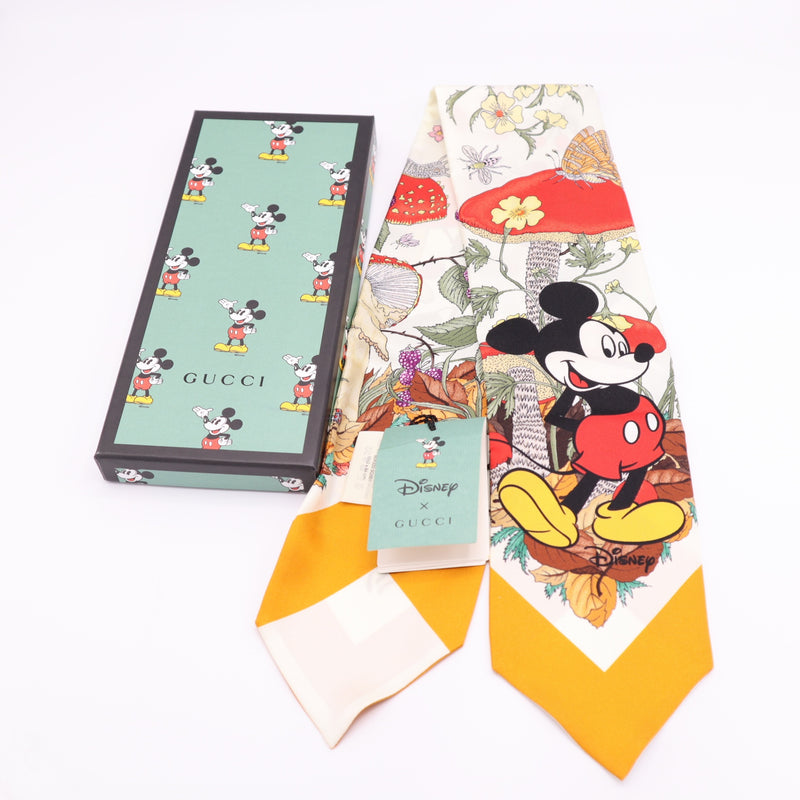 未使用 GUCCI グッチ ディズニーコラボ ツイリー 609320 3G001 9276 シルク100％ スカーフ イエロー×ホワイト M3139