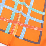 HERMES エルメス ハンカチ カレ45 プチカレ リボン ボルデュック柄 シルク100 オレンジ H23800