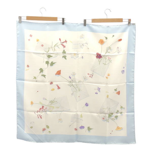 HERMES エルメス カレ90 花の手紙 Des fleurs pour le dire シルク100％ ブルー系 スカーフ 箱有 25k801-8
