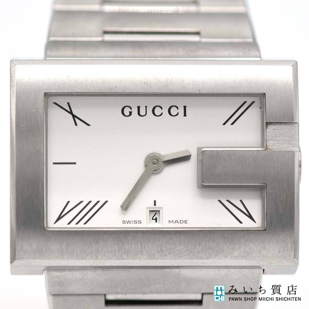 腕時計 稼働 GUCCI グッチ 100M Gレクタングル クォーツ 白色