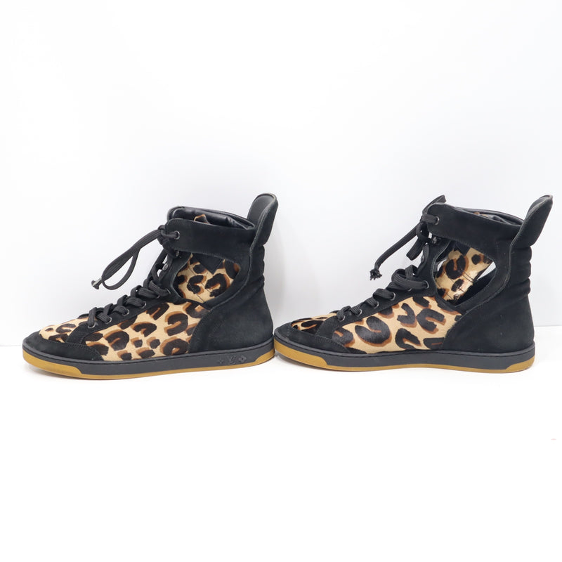 LOUIS VUITTON ルイヴィトン LV GO0172 ハラコ ハイカット スニーカー 靴 37サイズ レオパード ブラック レディース 25k828-1