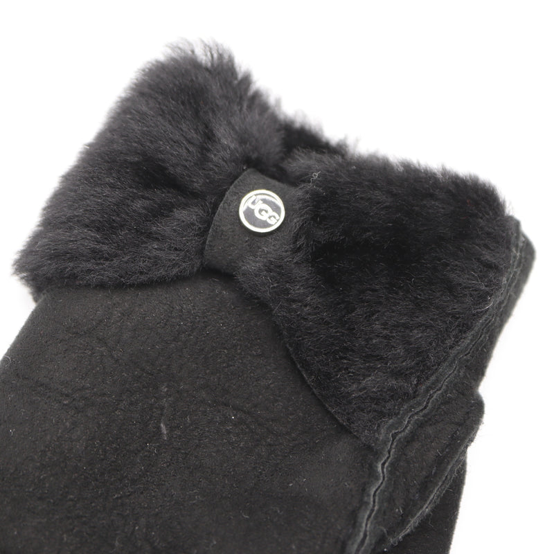 UGG アグ ムートン手袋 RN17541 グローブ スエード リボン サイズM シープスキン ブラック レディース 箱有 24s612-5