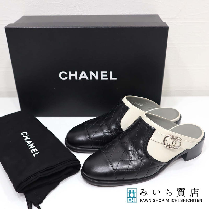 シャネル CHANEL 靴 ミュール G32232 X48035 約23cm 36 サイズサンダル スリッポン ホワイト ブラック k743