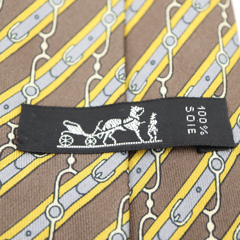 HERMES エルメス ネクタイ ブラウン 774 シルク100％ 総柄 タグあり 服飾小物 ko73