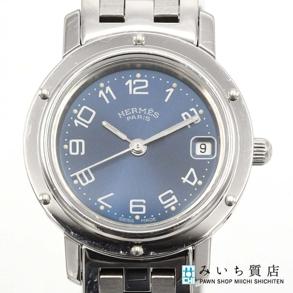 稼働 腕時計 HERMES エルメス クリッパー CL4.210 ネイビー系色文字盤 クォーツ 2025.6 電池交換済 H18945
