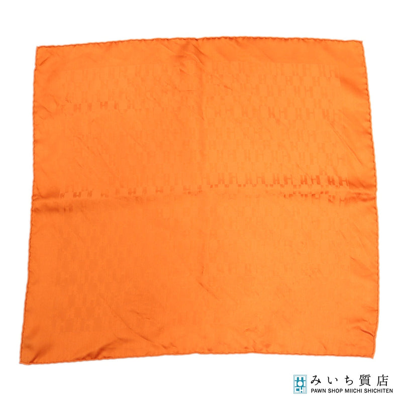 HERMES シルクハンカチ オレンジ HERMES エルメス カレ40 スカーフ ハンカチ H柄 オレンジ シルク