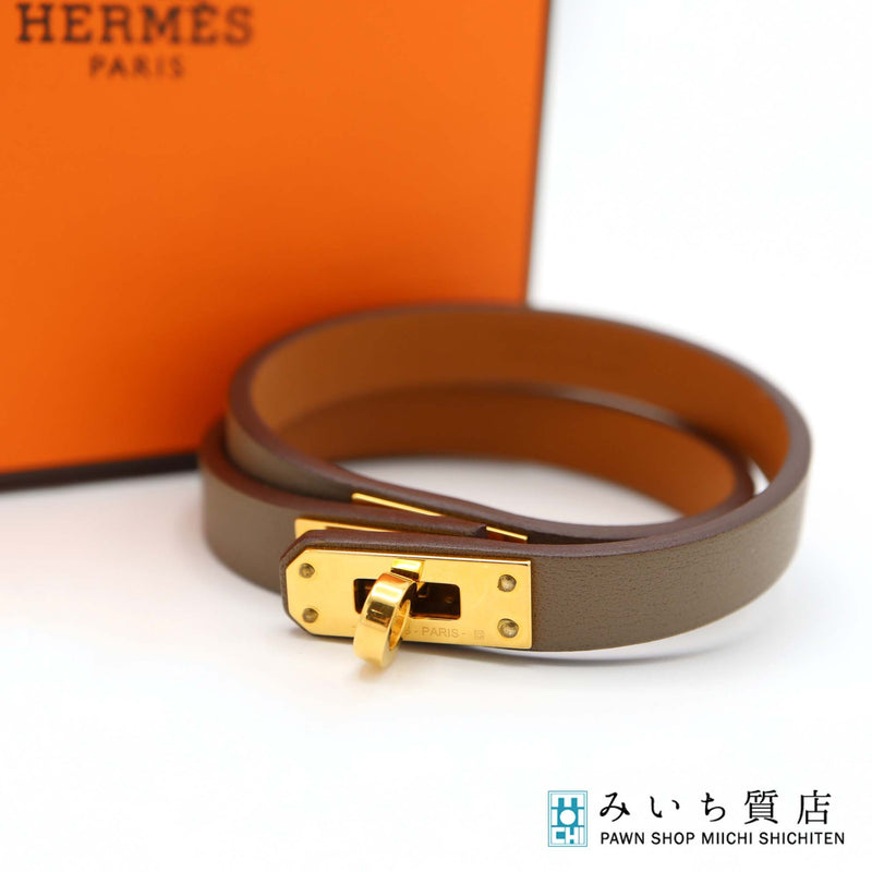 HERMES エルメス ブレスレット ミニ・ケリー ドゥブルトゥール ケリーブレス T3 U刻印 ブラウン系 ゴールドカラー アクセサリー 箱袋 H18669
