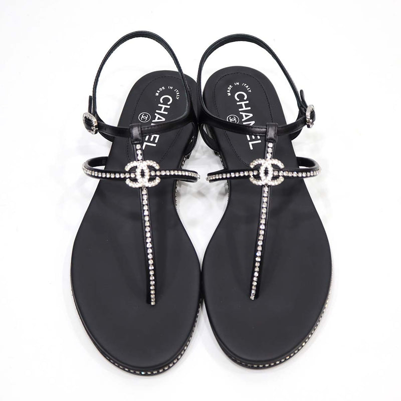 未使用品 CHANEL シャネル ココマーク ラインストーン サンダル G39932 サイズ38 25cm レディース 23k418-9