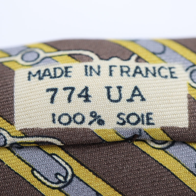 HERMES エルメス ネクタイ ブラウン 774 シルク100％ 総柄 タグあり 服飾小物 ko73