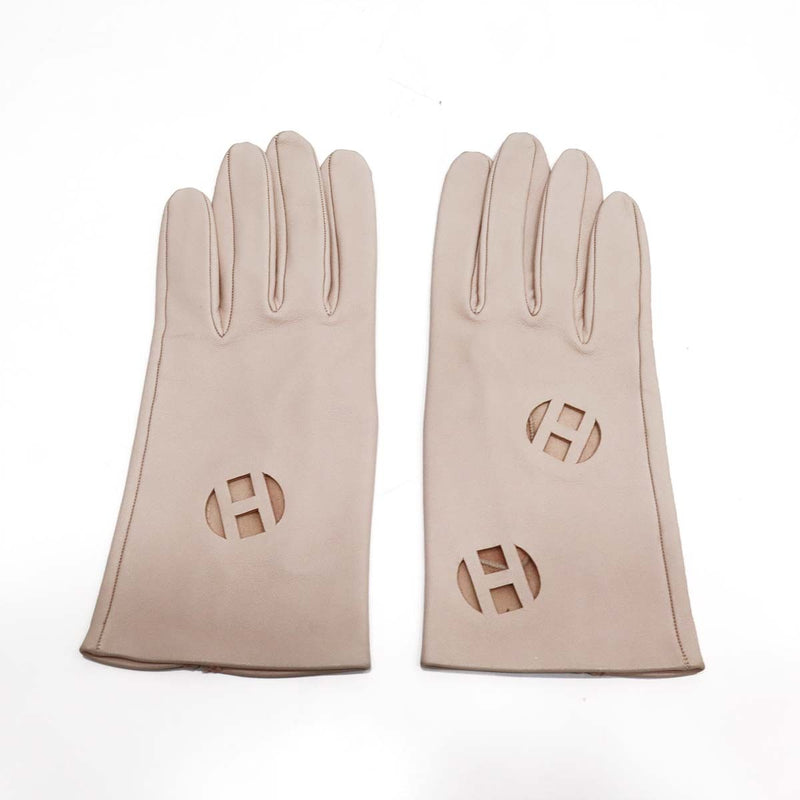 HERMES エルメス レザーグローブ ピンクベージュ ラムスキン Hロゴ 7 1