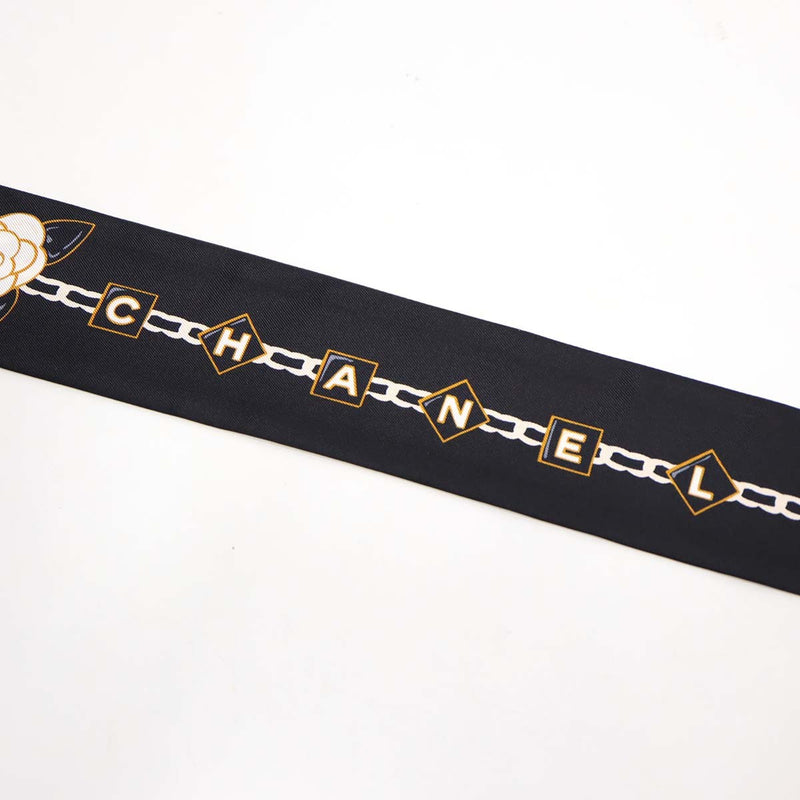 CHANEL シャネル ツイリー ヘアバンド AA8232 カメリア チェーンモチーフ ココマーク 絹100 ブラック H19286