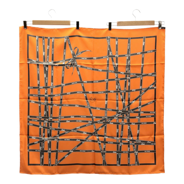 HERMES エルメス カレ90 ボルデュック リボン柄 BOLDUC シルク100％ オレンジ スカーフ 箱有 H20530