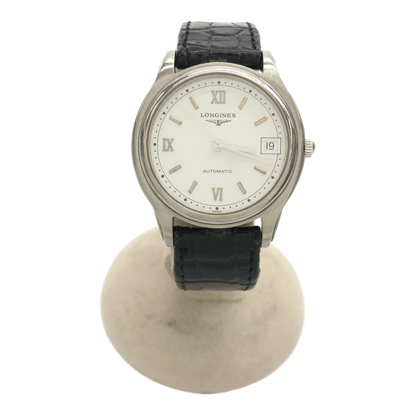 腕時計 稼働 LONGINES ロンジン L5.660.4 自動巻き 白色文字盤 替えベルト有 ベルト尾錠社外品 M1385