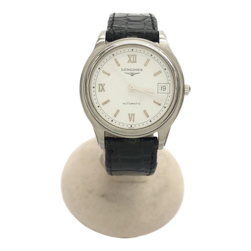 腕時計 稼働 LONGINES ロンジン L5.660.4 自動巻き 白色文字盤 替えベルト有 ベルト尾錠社外品 M1385