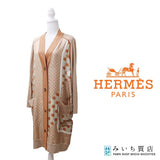 HERMES エルメス ツイルレーヌ ロングカーディガン Clic Clac a Pois クリッククラック ワンピース シルク 服 サイズ36 オレンジ系 H23220