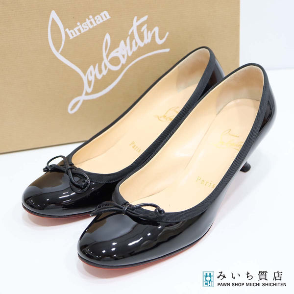 Christian Louboutin クリスチャン ルブタン リボン ヒール パンプス 1110338 37サイズ ブラック レディース 箱・保管袋有 ko62