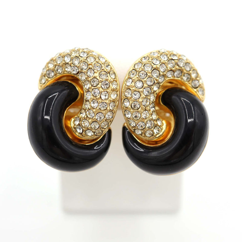 Christian Dior ディオール イヤリング ラインストーン 黒石 レディース アクセサリー H1746