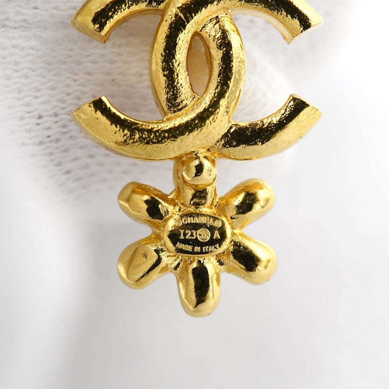 CHANEL シャネル ココマーク フラワー ラインストーン ピアス I23/A 花 ゴールドカラー H18867
