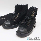 CHANEL シャネル レースアップ ショートブーツ ツイード  G36424 36・1/2 約23.5cm ブラック 袋 26k1035-2