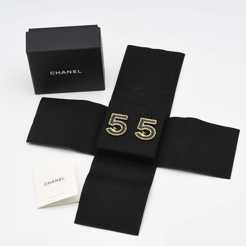CHANEL シャネル ピアス No.5 ナンバーファイブ B23S ココマーク 黒/ゴールドカラー 箱あり 25k628-1