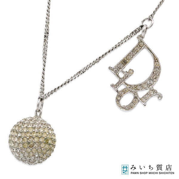 Christian Dior クリスチャン ディオール ネックレス ロゴ ボール ラインストーン シルバーカラー アクセサリー レディース 箱有 H7453