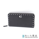 COACH コーチ アコーディオンジップウォレット・リベット CU707 グラブタンレザー ラウンドファスナー 長財布 ブラック H17415