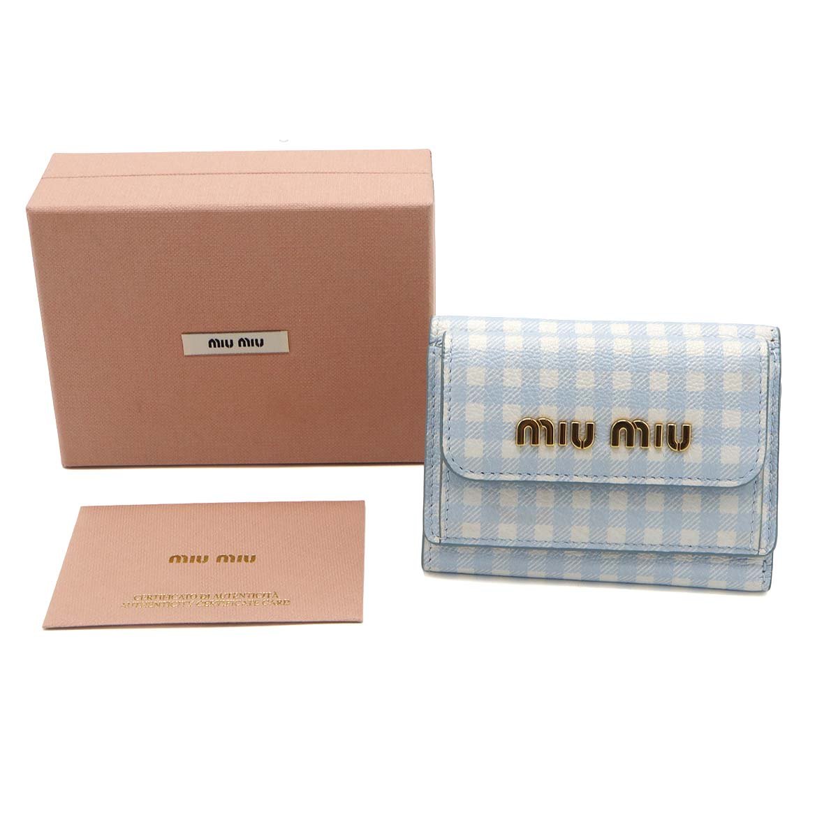 みかづき　miumiu マドラスウォレット MIUMIU ミュウミュウ 三つ折り 財布 MADRAS マドラス 5MH021 54V