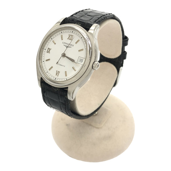 腕時計 稼働 LONGINES ロンジン L5.660.4 自動巻き 白色文字盤 替えベルト有 ベルト尾錠社外品 M1385