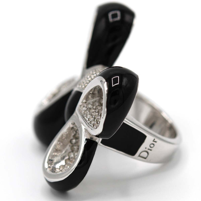 Christian Dior ディオール リング ラインストーン リボン 11.5号 ブラック シルバーカラー 約33.6g アクセサリー H8762