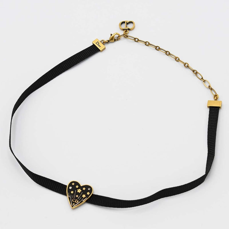 Christian Dior クリスチャンディオール ハート チョーカー ネックレス ブラック×ゴールドカラー アクセサリー レディース H9347