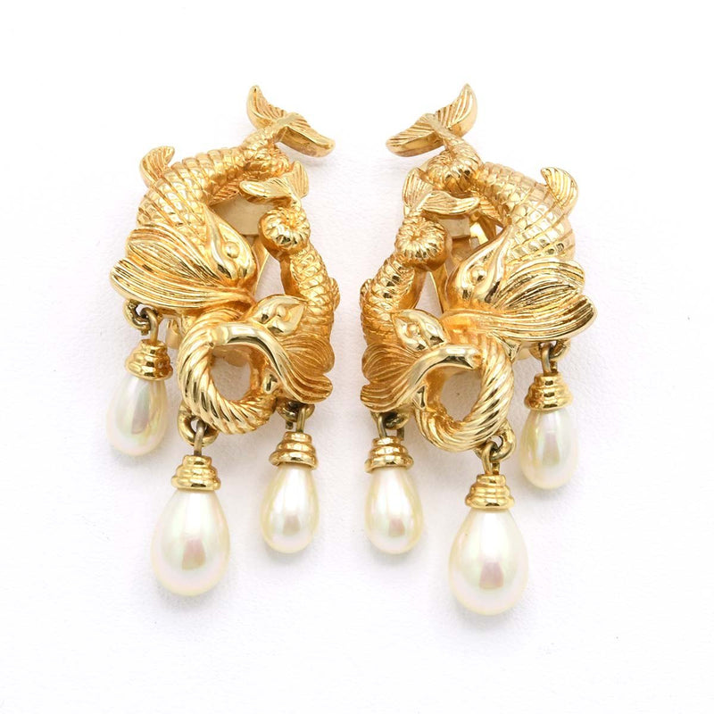 Christian Dior ディオール ゴールドフィッシュ イヤリング ネックレス セット フェイクパール アクセサリー まとめ ケースあり hi28