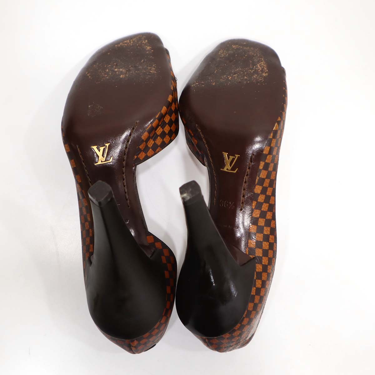 LV ルイヴィトン ハイヒール サンダル ダミエ柄 36 1/2 靴 LOUIS