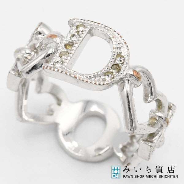Christian Dior ディオール リング 指輪 ラインストーン ハート 約13.5号 シルバーカラー アクセサリー レディース H10043