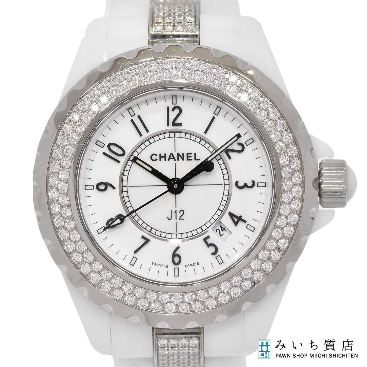 稼働 腕時計 CHANEL シャネル J12 白セラミック ベゼルダイヤ ベルト