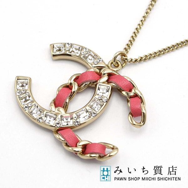 CHANEL シャネル ココマーク チェーンモチーフ ネックレス ゴールド×ピンク B18K 12.2g ゴールドチェーン 箱付き H19509