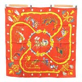 HERMES エルメス カレ90 Plumes et Grelots 羽飾りと鈴 スカーフ シルク100 オレンジ系 M4409