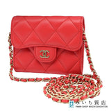 CHANEL シャネル チェーンウォレット キャビア ココマーク 財布 コインケース 赤 k855