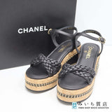 未使用 CHANEL シャネル ウエッジソール サンダル G46317 チェーン ココマーク ブラック サイズ37 1/2 靴 24.5cm H20151