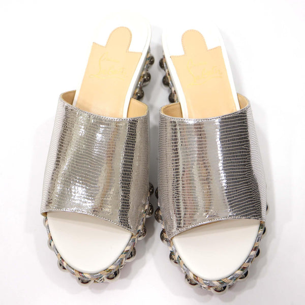 未使用 Christian Louboutin クリスチャンルブタン サンダル 37 23.5cm 1180497 ウェッジソール シルバー 箱袋有 H8529
