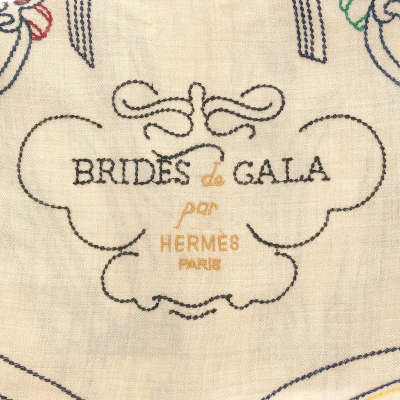 HERMES エルメス カレ90 BRIDES de GALA ブリッドドゥガラ カシシル ベージュ系 刺繍 服飾小物 箱有 H20480