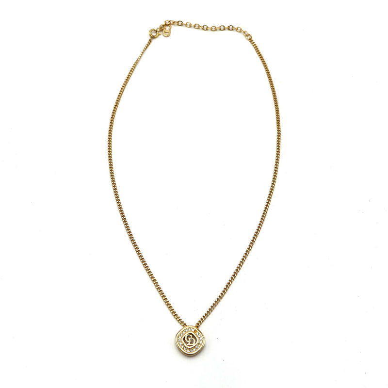 Christian Dior ディオール ネックレス CD ラインストーン ゴールドカラー 約7g アクセサリー M1993