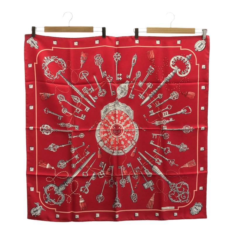 HERMES エルメス カレ90 スカーフ LES CLES 鍵柄 シルク100% レッド色 箱有 H17445