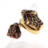 GUCCI グッチ ダブル タイガーヘッド リング メタル/エナメル/スワロフスキー 5.5号 ブルーアイ ゴールドカラー 箱袋 H22867