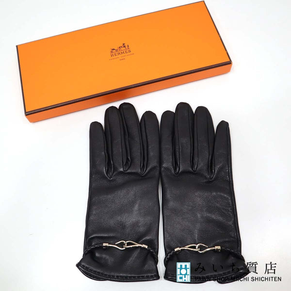 エルメス HERMES 手袋 レザー ブラック 7サイズ 防寒 グローブ H14484