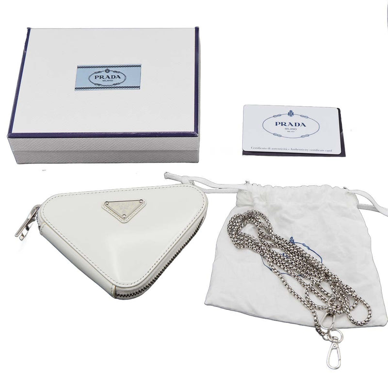 PRADA プラダ トライアングル チェーン ポーチ ミニポーチ ショルダー 1NR005 白 ホワイト コインケース 箱保ストラップ H20533
