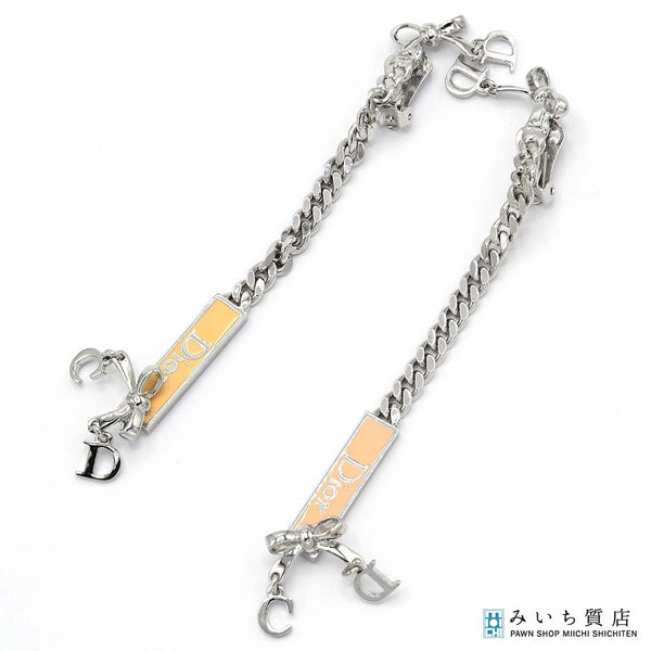 Christian Dior クリスチャンディオール イヤリング リボン ロゴ プレート シルバーカラー アクセサリー レディース 箱有 H9389