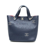 CHANEL シャネル パンチング ココマーク レザー チェーン トートバッグ AS0487 ネイビー ポーチ付き 袋ギャラあり H19403